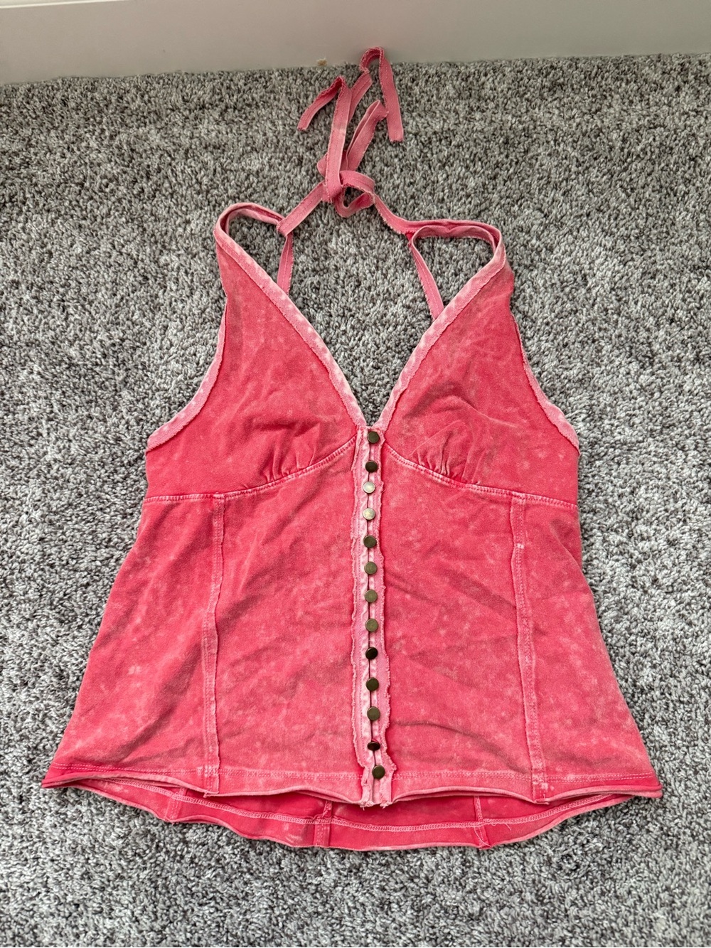 Women's Pink Halter Button-Front Tank Top